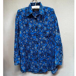 Rare Uniqlo x MARNI Women's Oversized Shirt Boxy Floral Top XS Blue Long Sleeve